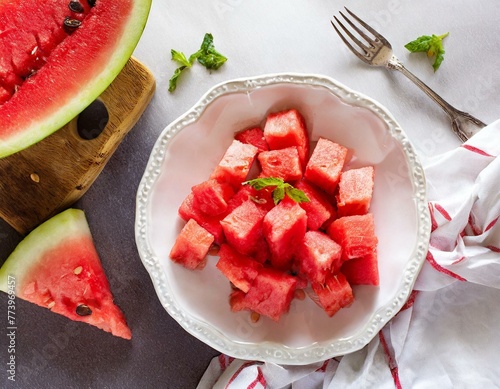 Delicious watermelon cubes slice piece fresh healthy summer snack slices pieces