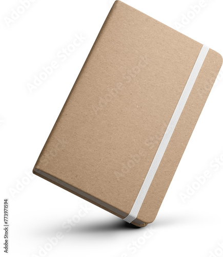 Closed craft notebook png mockup with white elastic band