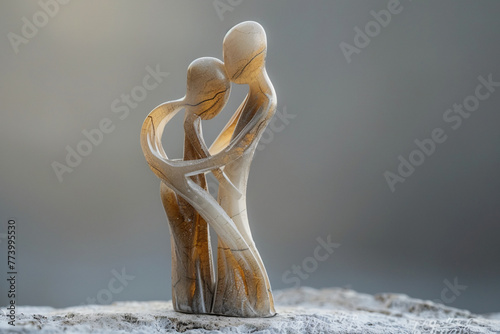 Imagine love as a delicate balance between strength and vulnerability, symbolized by the interlocking embrace of two figures, each supporting and uplifting the other