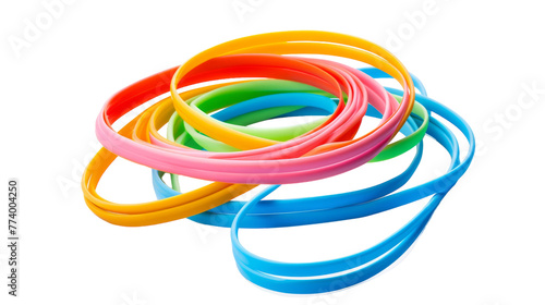 Assorted colored rubber bands on a white background