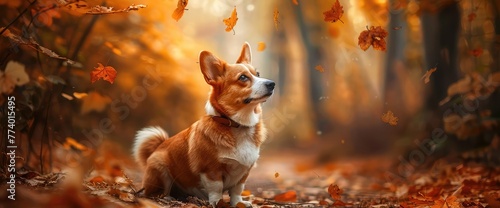 dog welsh corgi pembroke, autumn, forest