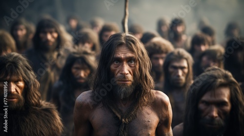 A man with a long beard stands in front of a group of people