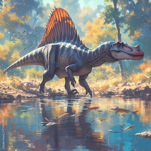 Spectacular Spinosaurus Embarks on an Epic Adventure in a Shallow River