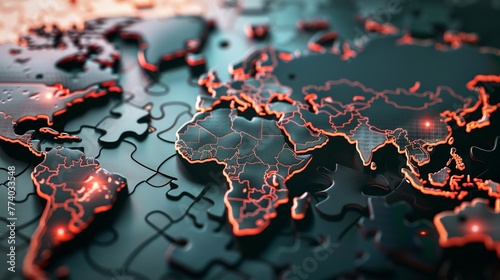 3D render icon 3D map with puzzle pieces fitting together, showcasing global collaboration on PDPA compliance Executive overseeing strategy icon 3d anatomy