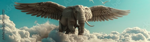 3D render icon An elephant with wings flying in the sky icon 3d render