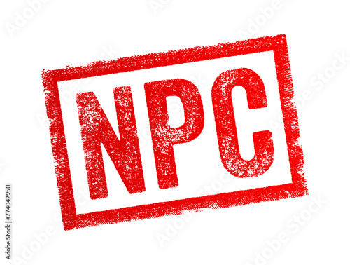 NPC - stands for Non-Player Character, sometimes used metaphorically to describe individuals who appear to lack independent thought or critical thinking skills, text concept stamp