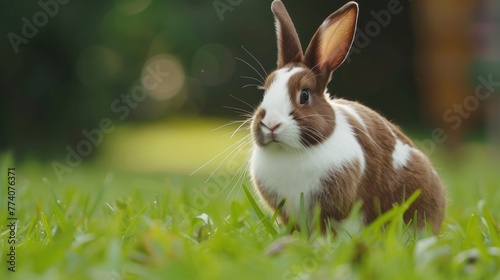 A Dutch bunny with a distinctive brown and white fur pattern