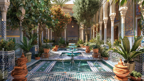 Islamic garden: A garden decorated with fountains, pools