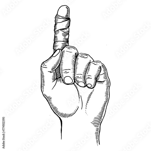 Finger bandaged engraving PNG illustration