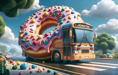 A bus shaped like a piece of donut