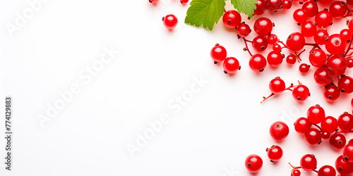 Frame with fresh red currants on a white background with space for text