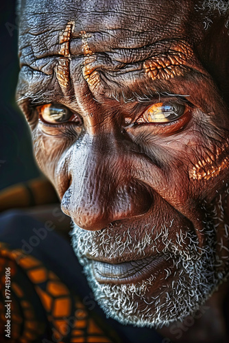 African native face painted close-up