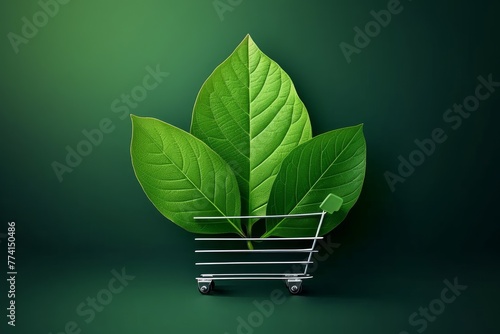 Eco friendly organic buying, zero waste purchasing, and sustainable procurement are all represented by the green shopping leaf icon. Generative AI 