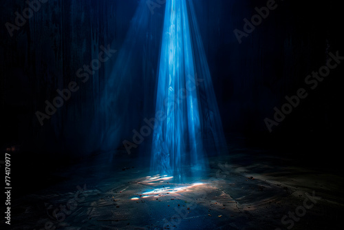 You shall have no other gods before Me. A single beam of light pierces through the darkness, symbolizing the divine revelation of the First Commandment