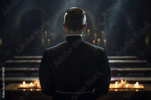 Generative AI picture of blessed priest praying have faith believe in God happiness