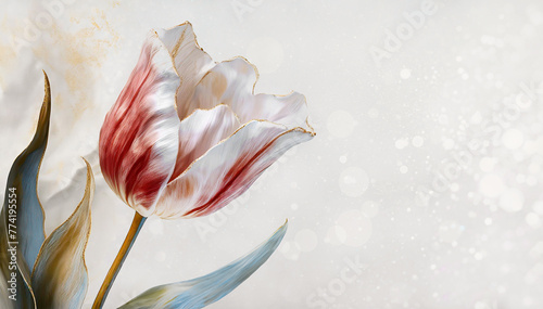 Czerwony tulipan, akrylowe kwiaty. Białe tło
