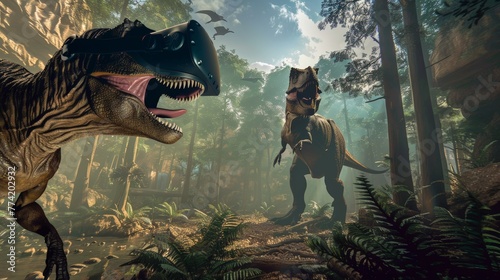 3D render of two dinosaurs face each other