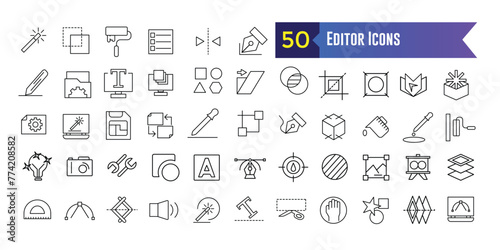 Editor icons set. Set of editor icons for ui design isolated. Outline icon collection. Editable stroke.