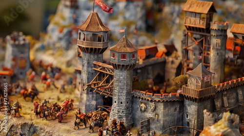 Siege of Stronghold. Catapults and Siege Towers Engaged in Desperate Assault Castle