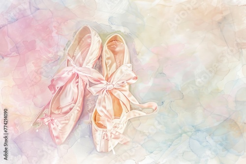 Two pink ballet slippers with ribbons on them