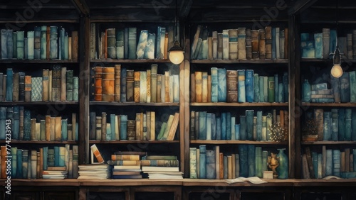壁一面の夜の本棚_3