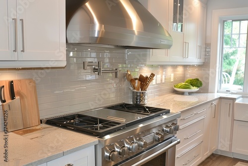 Stainless steel hood installed on a new kitchen