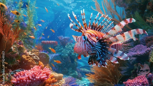 Immerse yourself in the underwater world with a prompt featuring a stunning lionfish at a coral reef