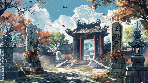 illustration for the ching ming festival in a traditional Chinese painting style.