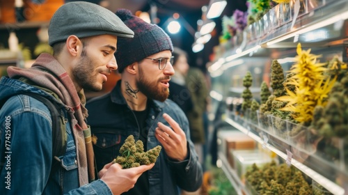 Curious young people in a cannabis shop