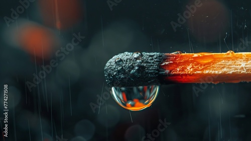 A burned match macro, a whole match with a drop of water, and the idea of putting out a fire