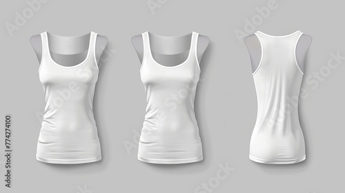 White tank top template without design on a gray background. vector file with front, back, and side views