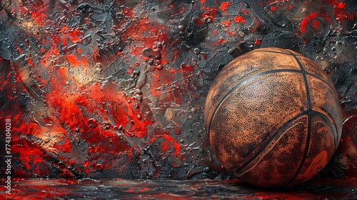 Basketball Abstract Red Gray Black Background - Offset with copy space