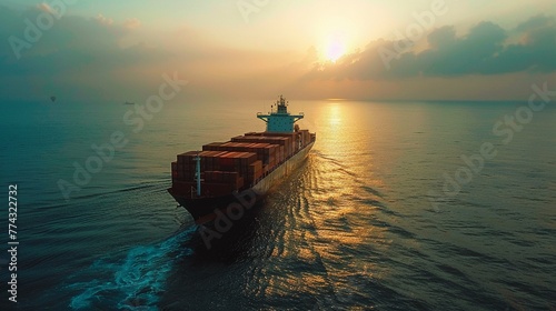 cargo ship navigating through vast open sea, global trade and logistics, HD, 4K