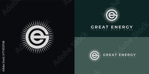abstract initial circle letter GE or EG logo in silver color isolated on multiple background colors. The logo is suitable for retro agricultural sales and consulting logo design inspiration template