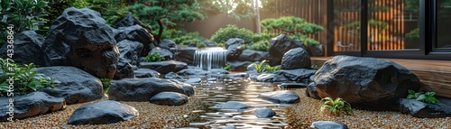 Zen garden tranquility with a harmonious balance of rocks and plants