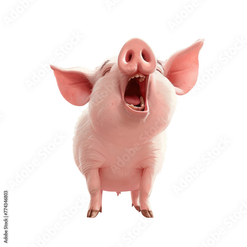 A pig standing with mouth open