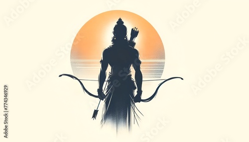 Ram navami illustration with lord rama silhouette holding bow and arrow.