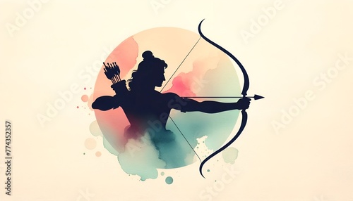 Watercolor illustration for ram navami with a silhouette of lord rama holding bow and arrow.