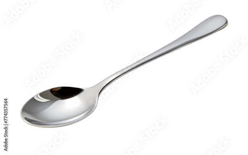 A long-handled spoon gracefully twists on a white background