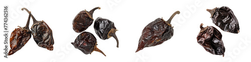 Collection of dried cascabel pepper cutout clipping path png isolated on white or transparent background