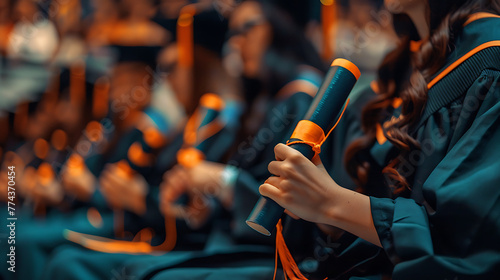 Close-up of graduates' hands proudly clutching their diplomas