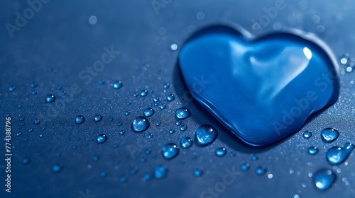 Wassertropfen in Herzform auf blauem Hintergrund, Banner Herz