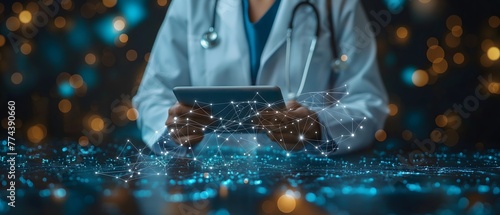 Medizintechnik, Ärztin nutzt digitales Tablet und Laptop, medizintechnisches Netzwerk, digitale Technologie