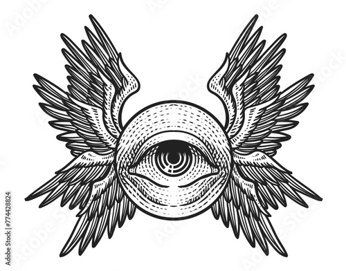 Illustration of seraphim angel engraving style.