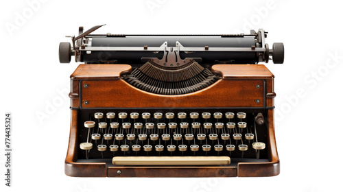 Vintage typewriter rests gracefully on white background