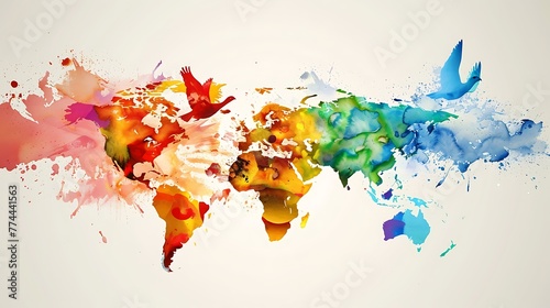 Illustration of different but still one, international world, colorful, International Day of Multilateralism and Diplomacy for Peace event concept