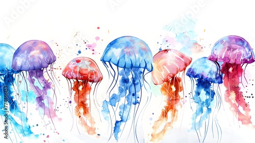 Watercolor jellyfish animal on a white background illustration