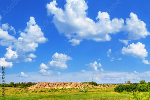 Summer landscape - a view of an array of sandstone, a fragment of the bottom of an ancient prehistoric sea, ancient place of worship, archeological preserve Kamyana Mohyla, Ukraine