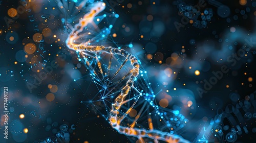 Artificial intelligence AI in Healthcare. DNA double helix intertwined with digital AI elements, highlighting the role of AI in genetic research and personalized medicine.