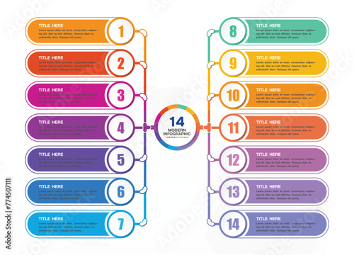 Standard infographic 14 process and number for presentation.